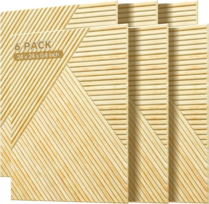 Acoustic Wall Panels,6 Pack,23.6"x23.6",Sound Panels,Natural Oak | Self-Adhesive Sound Absorbing Panels,3D UV Printing with Wood Print,High-Density 100% Polyester Fiber Art Acoustic Panels by AUTORIFIC