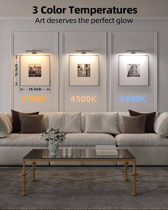 EZVALO Picture Light for Wall, Rechargeable 2400mAh Lights Wireless with IR Remote, 3 Color & Dimmable Magnetic 7.8'' LED Lights Display for Painting, Living Room, Gallery, Bedroom(Black-3P) - Image 5