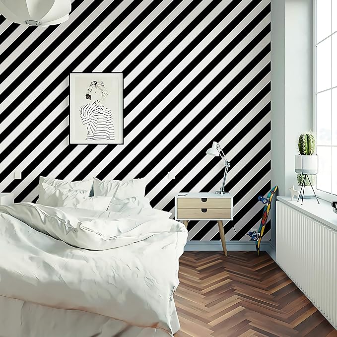 Guvana Stripe Black and White Peel and Stick Wallpaper Self-Adhesive Wallpaper 118"x17.7" Removable Contact Paper Waterproof Wall Paper Decorative Wall Covering Cabinets Shelves Drawer Liner Vinyl - Image 3