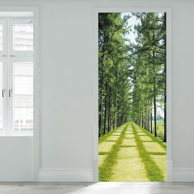 artfanke 3D Peel and Stick Door Sticker 30.3"x78.7"- Self-Adhesive Door Wallpaper Murals Decal-Green Forest Lawn Wall Poster for Home Decor (2 Sheets/Set) - Image 3