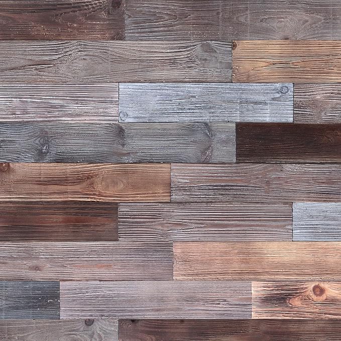 Peel & Stick Real Wood Planks, Rustic Reclaimed Barn Wood Paneling, Brown Gray Combinations, 10.5 sq. ft by Holydecot