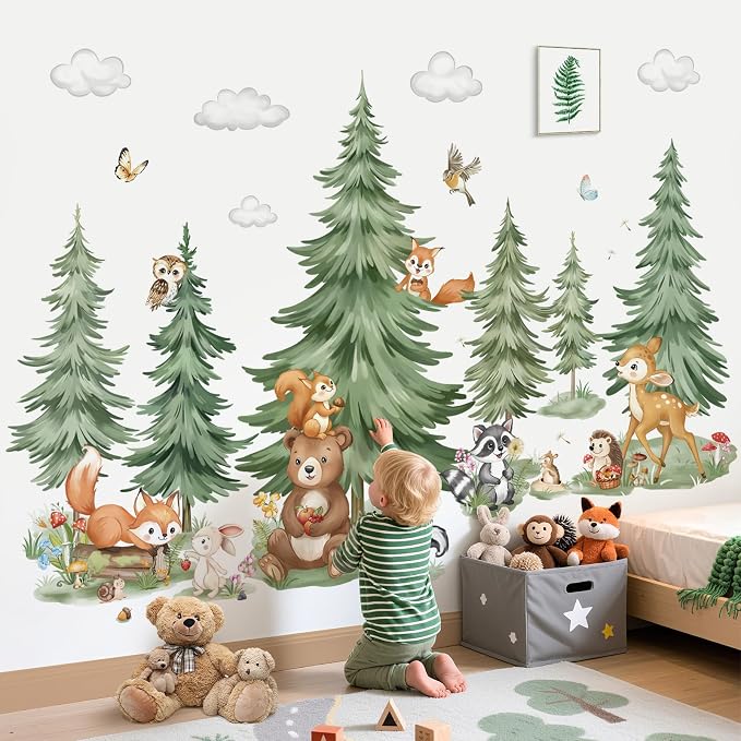 decalmile Mountain Pine Tree Forest Animals Bear Wall Decals Stickers (XL) by decalmile