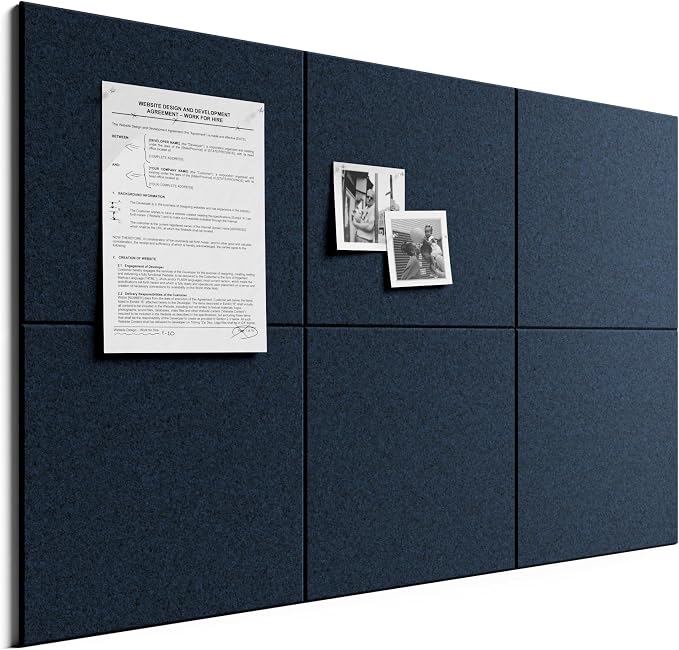 Bumusty 36"x 24" Large Felt Bulletin Board Tiles, Carbon Blue | 6-Pack Cork Board Alternative, Wall Decor, 30 Pushpins, 30 Adhesive Tabs, Vision Board, Office, Classroom, Home, Dorm by BUMUSTY
