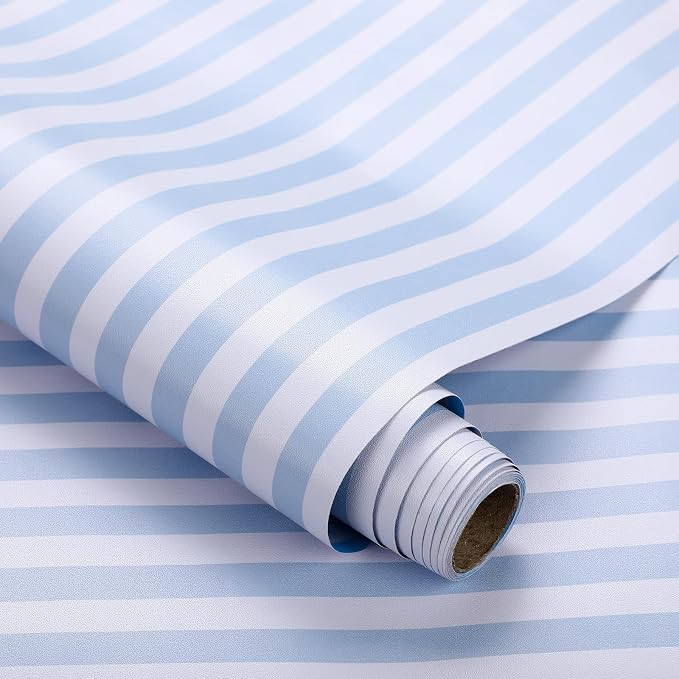 Drydiet Blue and White Striped Wallpaper Peel and Stick 15.8×118.1 in | Striped Wallpaper, Self Adhesive Removable, Wall Sticker Paper for Home Locker Dorm School Classroom Bedroom Living Room by Drydiet