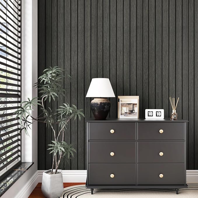 Grey Black Slat Wall Paneling Peel and Stick Panels Wood Slat Wall Panel 3D Fluted Flexible Wood Panels 11.8"x197" Wooden Planks for Walls Removable Vinyl Walls Panel for Bedroom Living Room - Image 3