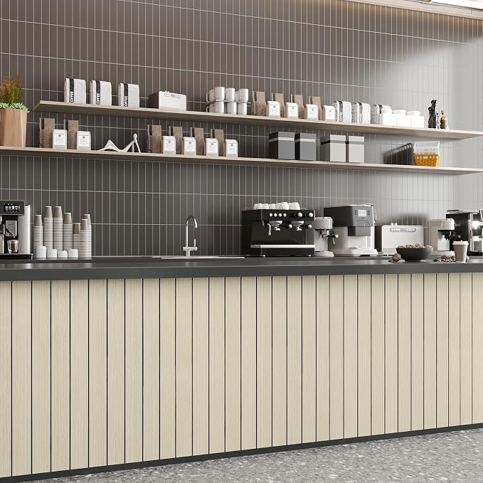 CHIHUT Ash Oak 3D Soundproof Wood Panels for Interior Wall Decor Kitchen Island 12"x79" Flexible Foam Wood Slat Wall Paneling Roll Self Adhesive Decorative Textured Ceiling Wallpaper for Bedroom - Image 5