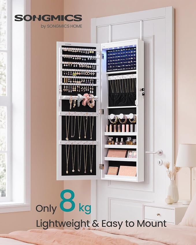 SONGMICS Jewelry Cabinet, Wall or Door Mounted Armoire, 6 LED Lights - Image 2