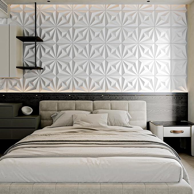 AMZDEPOT 3D Wall Panels, 12x12 Inch, 20 Pcs, White | Interior Wall Decor, 3 Layout Options, PVC Textured Wall Art Decor, for Living Room Bedroom TV Background Gaming Room - Image 7