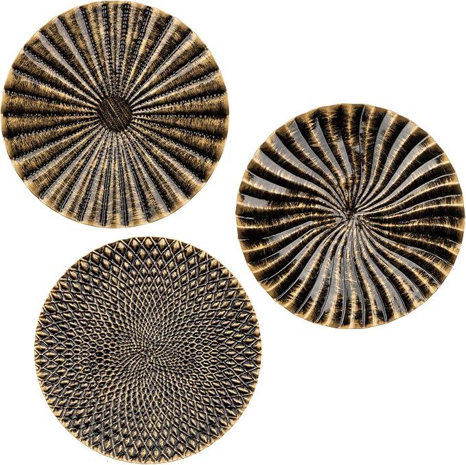 Briful 12" Wall Décor Pack of 3 Metal Gold & Black Washed Starbursts Radial Plate Wall Art Modern Accent Hanging Wall Decorations For Home Office Bedroom Or Living Room Wall Sculptures by Briful