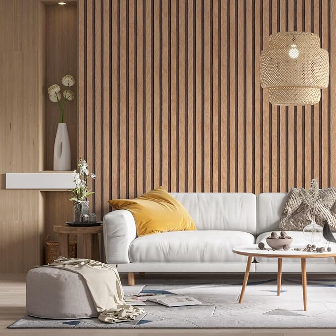 Yun-aeon Natural Wood - Tan Slats Peel and Stick Wallpaper for Wall | 17.3"x 480" Self-Adhesive Waterproof Vinyl Removable Wall Paper for Wall Decor Bedroom - Image 5