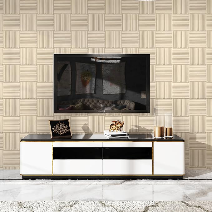 Velvet 3D wall Panels for Interior Decor Peel and Stick, Soundproof Geometric Textured 3D Wall Panels for Living Room, Bedroom, TV Background Beige 17.7" x 17.7", Covers 26.15 Sq.Ft 12pcs - Image 2