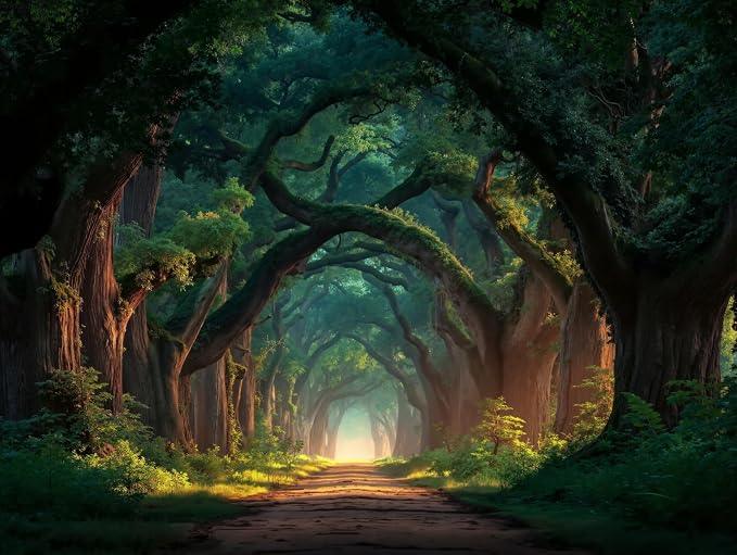 ASJ Forest Peel and Stick Wallpaper Mural, Enchanted Tree Tunnel Green | Seamless edge-to-edge match. Moody woodland path artwork, 139x94 in, premium fabric, living room bedroom decor. - Image 2