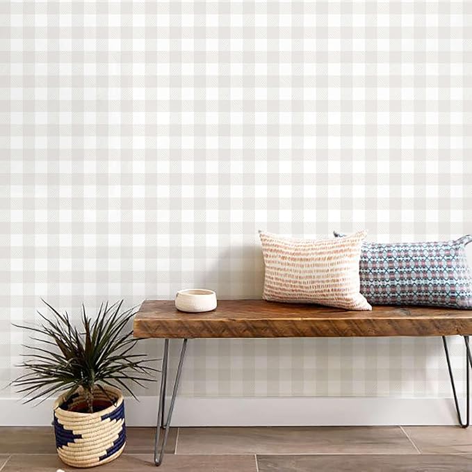 Heroad 17.3"x196" Plaid Peel and Stick Wallpaper Neutral Wall Paper Boho Checkered Contact Paper Self Adhesive Removable Wallpaper for Bathroom Kitchen Cabinets Waterproof Decor Vinyl Roll by HeroadBrand