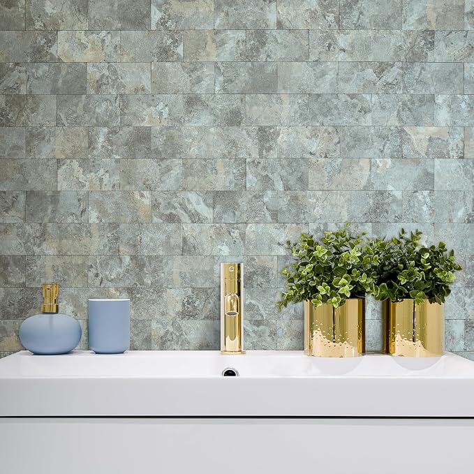 AULIGET 100-Piece Faux Stone Peel and Stick Backsplash Wall Tiles, 3" x 6" Grey & Brown Slate PVC Stick on Tile for Backsplash Kitchen, Bathroom, Laundry Room, Camper, Fireplace - Image 6