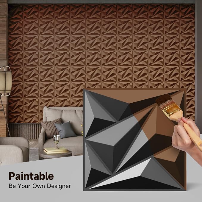 INMOZATA 3D Wall Panels, Diamond Textured PVC Accent Wall Panels | 33-Pack 12" x 12" PVC Decorative Wall Panels for Interior Wall Decor, TV Gaming Living Room, Bedroom Background, Black - Image 4