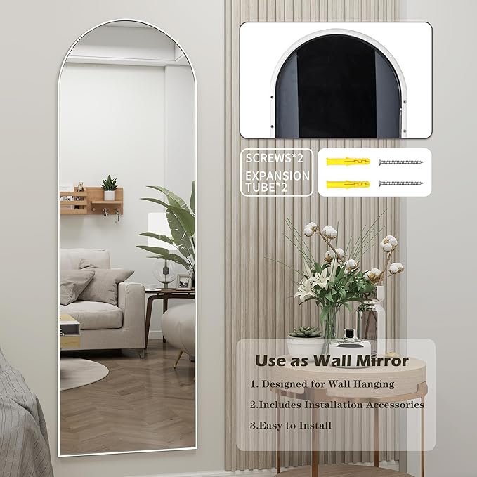 Dewfig 50"x 16" Full Length Door Mirror with Stand, Full Body Mirror, White - Image 5