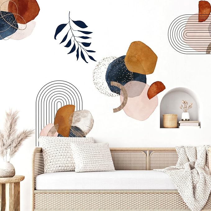Boho Mid-Century Modern Wall Decals Peel and Stick, Large Archs Abstract Vinyl Wall Stickers, Removable Leaves Plants Home Decor Art for Bedroom Living Room Classroom Office - Image 9