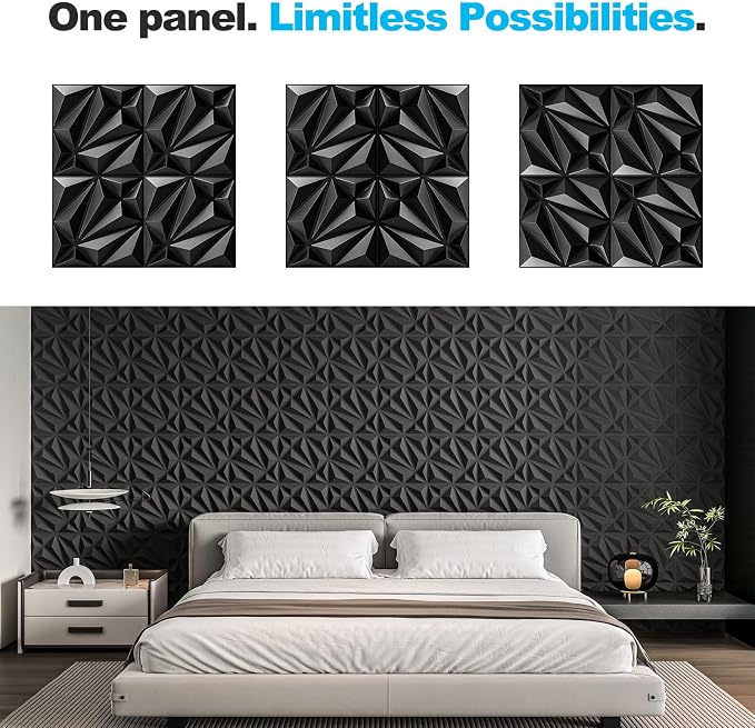 Art3d 33-Pack Accent 3D Textured Wall Panels, 11.8 x 11.8 in, Black | PVC, Decorative, Stain Proof, Wipeable, Trimmable, Ideal for Living Room, Bedroom, Office and TV Background Walls - Image 6