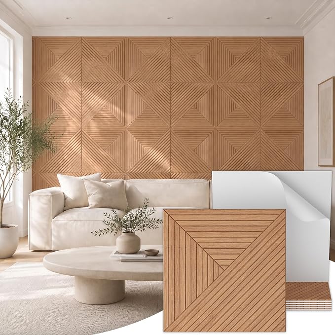 TONOR Acoustic Wall Panels Peel and Stick, 6 Pack 23.6''x23.6''-23.25 sq.ft. High-Density Acoustic Wood Panels Alternative. Soundproof Wall Panels for Interior Wall Decor, Home, Bedroom, Natural Oak by TONOR