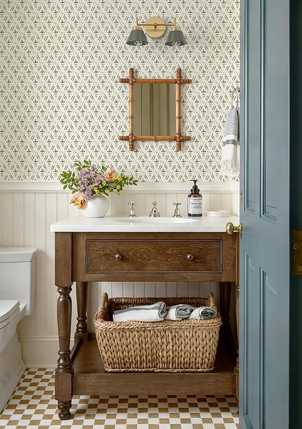Heroad Peel and Stick Wallpaper Green Floral Contact Paper Farmhouse Rustic | Vintage Cottage Wall Paper,17.3''x78.7'',Waterproof Removable Self Adhesive Gingham Decor Vinyl for Bathroom,Bedroom,Kitchen - Image 3