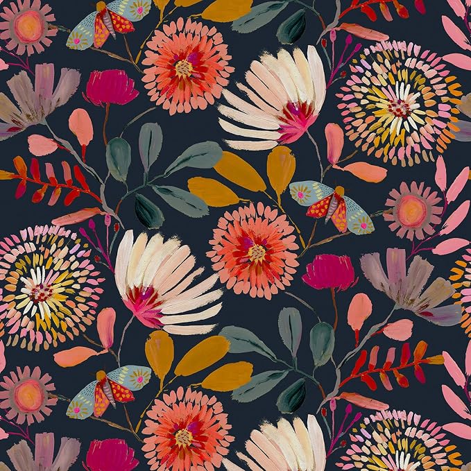 Peel and Stick Wallpaper Floral Contact Paper for Cabinets/Kitchen/Bathroom | Textured Vinyl Stick on Wall paper, Removable, Waterproof, Self-adhesive, Boho, for bedroom/rv/laundry room, 17.3" x 118" by Vividpatch