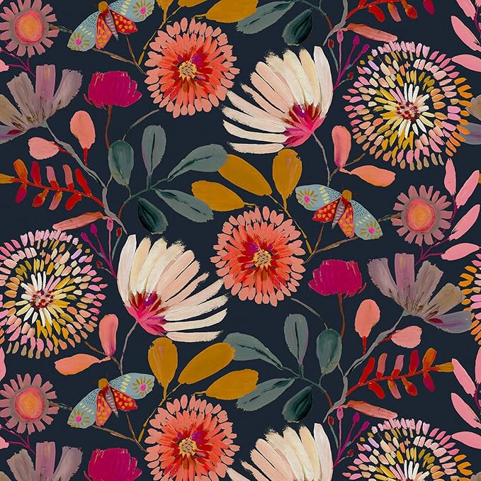 Peel and Stick Wallpaper Floral Contact Paper for Cabinets/Kitchen/Bathroom | Textured Vinyl Stick on Wall paper, Removable, Waterproof, Self-adhesive, Boho, for bedroom/rv/laundry room 17.3" x 393.7" by Vividpatch