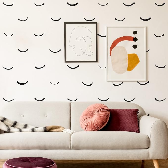 Black Curved Stripe Abstract Wall Decal, Boho Farmhouse Wall Decor | 180 matte black wavy strips for a modern accent wall in minutes. Peel and stick for office, bathroom, living room, hallway. by SHYJSHYJINSPIRED-PEELSTICK