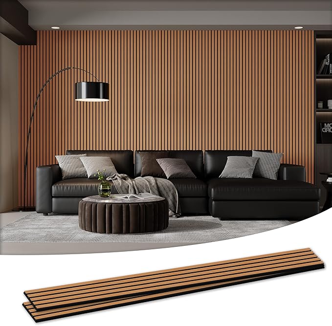 2 Pack Wood Salt Acoustic Wall Panels 94" x 23.6" x 0.8", Brown | 3D Fluted Soundproof Wooden Wall Panel, Sound-absorbing Wall Decor for Home Theater Studio Office Bedroom by LDB_BUILDING