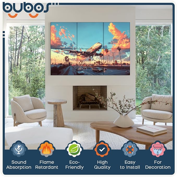 BUBOS 6 Pack Art Acoustic Wall Panels,70.8”x47.2”Self Adhesive for Home Decor | Peel and Stick, for Home Office, Studio & Wall Decor Sound Treatment, Wall Panels for Noise Reduction & Stylish Room - Image 3