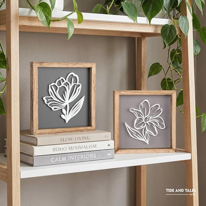 Tide and Tales 3D Botanical Floral Wall Art (Framed Set of 2) Ready-to-Hang Lightweight Boho Decor for Walls, Nature-Inspired Home Decorations with Natural Earthy Tones for Bedroom or Bathroom - Image 6
