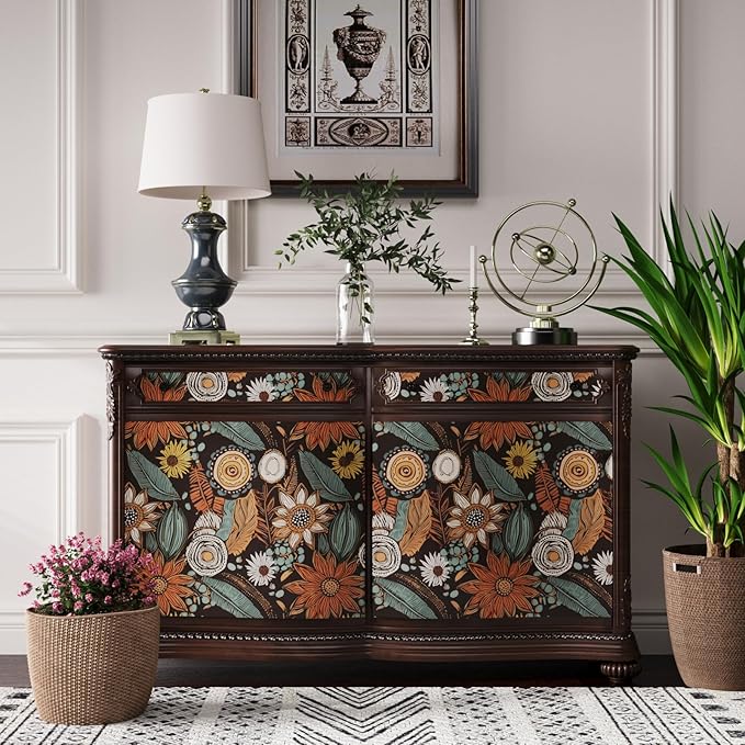 Laatse Boho Wallpaper Peel and Stick 17.5"x393",Brown Orange Contact Paper | Self Adhesive/Removable/Waterproof/Thick Vinyl Contact Paper for Bathroom Bedroom Shelf Cabinet Drawer,Prepasted,Easy Peel - Image 2