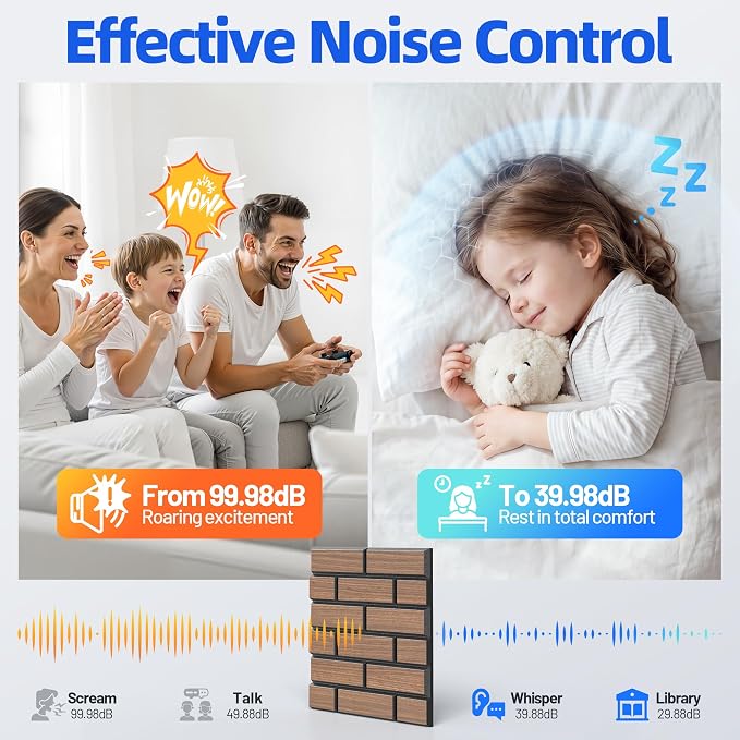 Self-Adhesive Acoustic Panels High Density Sound Proof Foam Panels for Wall | 16 Pack Brick Soundproof Wall Panels, 12" x 12" x 0.4" Sound Dampening Absorbing Panels for Home Studio Decor Office -Walnut - Image 2