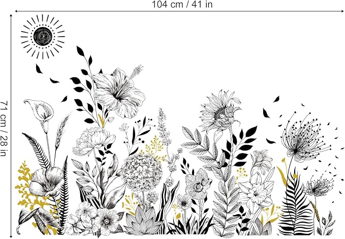 wondever Black White Garden Flower Wall Decals Sunflower Wall Stickers | Peel and Stick, Removable, Wall Art Decals, Wall Decoration, Living Room Bedroom, Office Sofa TV Home Wall Decor - Image 4