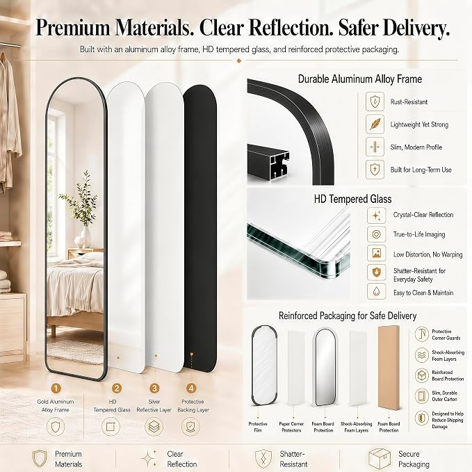 SCWF-GZ 47x14 Full Length Mirror Over the Door Hang or Wall Mounted Black - Image 9