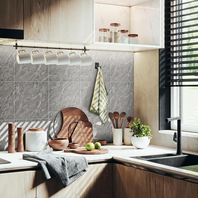 Vieshful 20pcs Peel and Stick Backsplash Tile，12"x12" Self Adhesive Marble Tile for Wall, PVC Waterproof Shower Wall Panels, Back Splash Stick on Tiles for Kitchen Bathroom Living Room, Not Real Tile - Image 3