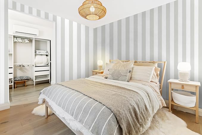 Guvana 17.7"x197" Striped Peel and Stick Wallpaper Grey and White Contact Paper Modern Removable Wallpaper Gray Striped Self-Adhesive Contact Paper for Livingroom Cabinets Decor - Image 2