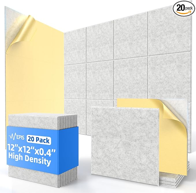 20 Pack Acoustic Panels with Self Adhesive Sound Proof Foam Panels for Wall | 12" X 12" X 0.4" High Density Soundproof Wall Panels, Brick Sound Absorbing Panels for Home Studio Office Decor - Gray by NEPIS
