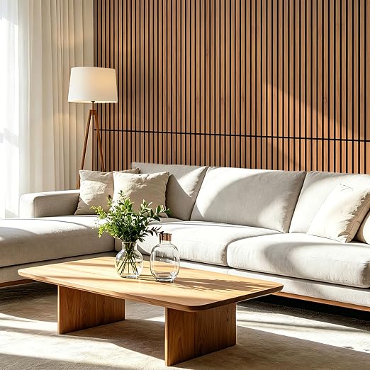 Art3d 47 x 23.6 Inch Acoustic Wood Slat Design Wall Panels, 4-Pack, Walnut | Lightweight, Noise Reduction, Crack Resistant, Sustainable, Easy Installation, for Office, Living Room, Bedroom Wall Decor - Image 2