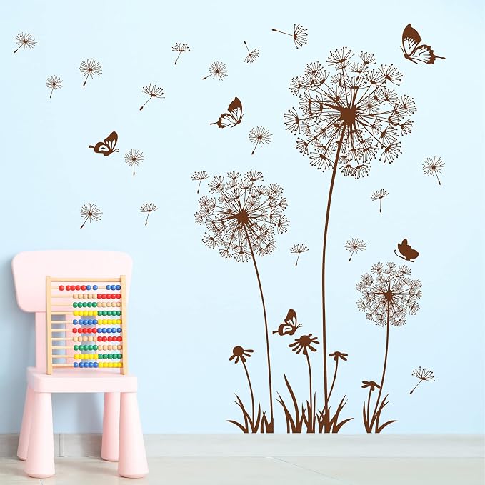 Removable 3D Dandelion Wall Decals Flowers and Flying Butterfly Wall Stickers Murals Self-adhesive Peel and Stick Falling Dandelions Decor for Girls Bedroom Living Room Nursery Baby Children's - Image 6