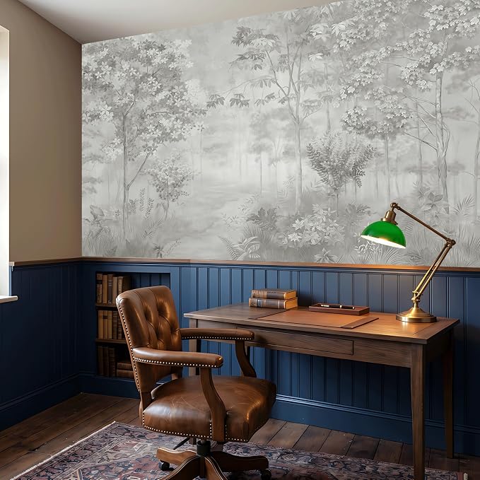 ASJ Forest Peel and Stick Wallpaper Mural, Misty Monochrome Warm Gray | Seamless edge-to-edge match. Sketch tree leaf landscape artwork, 177x102 in, premium fabric, living room bedroom. - Image 5