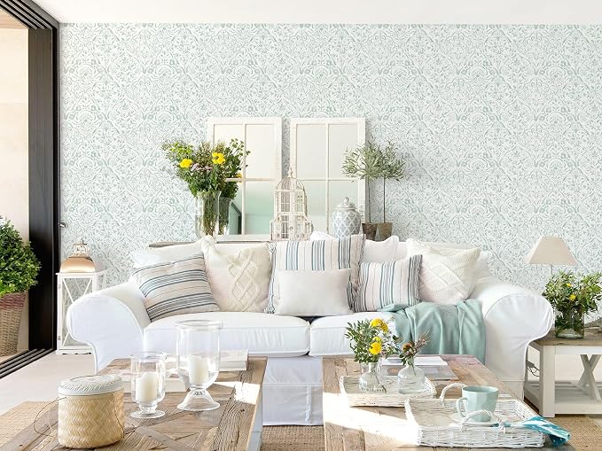 Dimoon Watercolor Floral Peel and Stick Wallpaper Soft Sage Green Contact Paper French Floral Wall Paper 197''x17.3'' Textured Self Adhesive Stick On Wallpaper for Bedroom Bathroom Decor Vinyl - Image 4