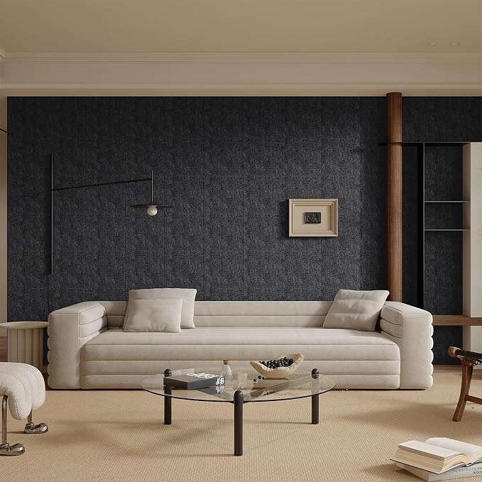 Yutianli 3D Wall Panel Peel and Stick Soundproof Foam Linen Wall Cloth Dark Grey 16.7"x118" Self-Adhesive Decorative Wallpaper Anti-Collision Wall Padding - Image 2