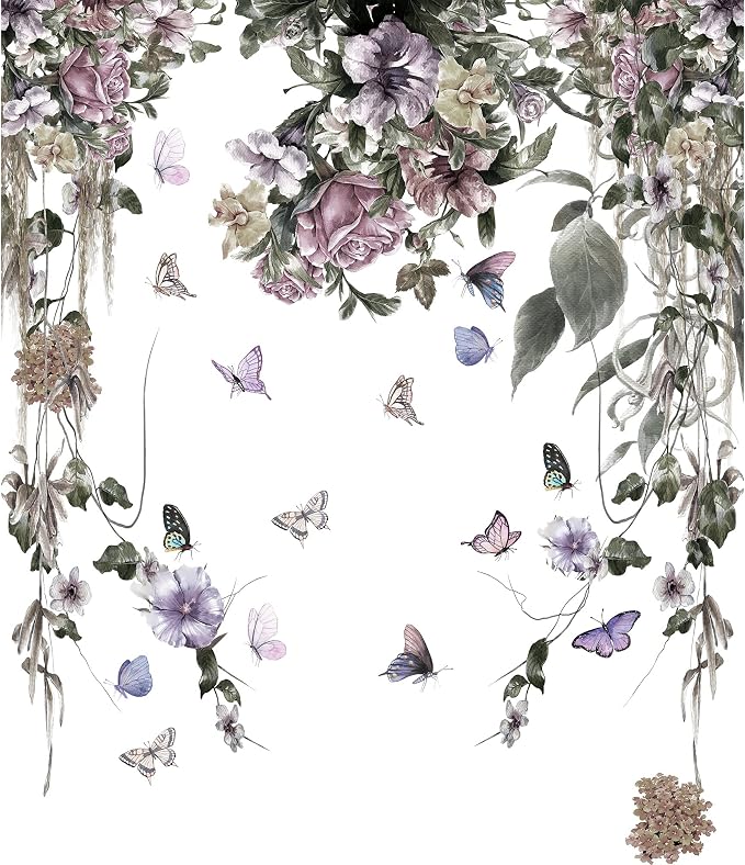 LiveGallery Purple Petunia Wall Decals Peony Flowers Stickers DIY Vinyl Peel and Stick Dark Style Art Murals for Girls Bedroom Living Room TV Sofa Backdrop Office Bathroom Wall Home - Image 8