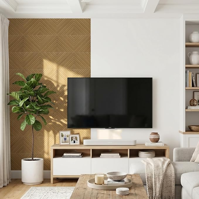 16-Pack Acoustic Wall Panels, 11.8" x 11.8" Peel and Stick PET Diagonal Slat Soundproof & Noise Cancelling Felt with 96 Adhesive Tabs, 3D Textured Sound Absorbing Panels for Home Office, Natural Oak - Image 6