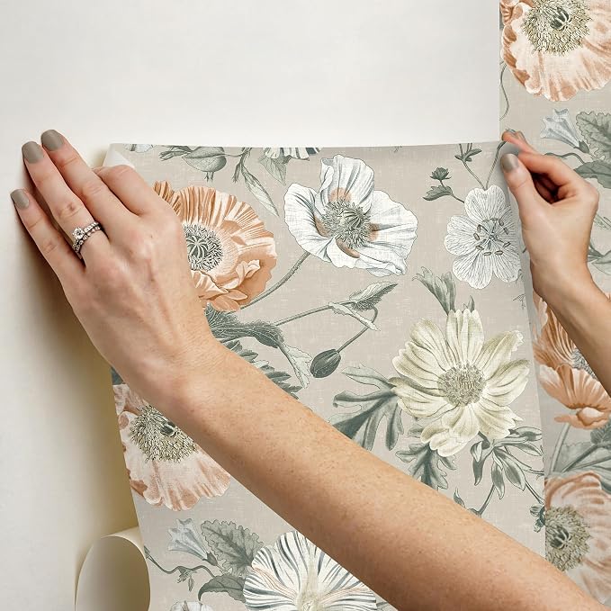 Vintage Poppy Orange Peel and Stick Wallpaper by RoomMates, RMK12811PL - Image 5