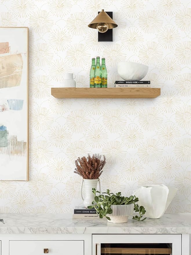 Boho Wallpaper Beige Wall Paper Peel and Stick Modern Beige and White Geometric Fireworks Contact Paper Renter Friendly Self-Adhesive Removable Bathroom Bedroom Laundry Room 17.3" × 197" - Image 8