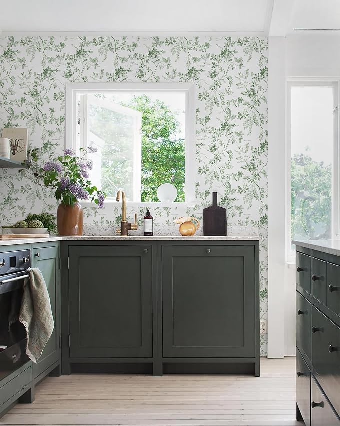 Dimoon 17.3''x393'' Botanical Peel and Stick Wallpaper Green Floral Modern Contact Paper White Bird Wallpaper Removable Renter Friendly Waterproof Embossed Kitchen Bedroom Bathroom Vinyl Roll - Image 3