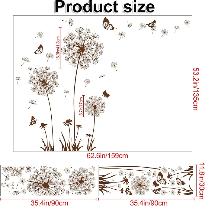 Removable 3D Dandelion Wall Decals Flowers and Flying Butterfly Wall Stickers Murals Self-adhesive Peel and Stick Falling Dandelions Decor for Girls Bedroom Living Room Nursery Baby Children's - Image 2