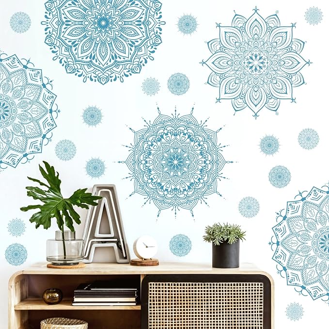 Blue Mandala Wall Stickers Mandala Decals for Window Modern Wall Art Mural | Headboard vinyl decoration, lotus peel and stick, removable, self adhesive, for bedroom living room yoga room home gym decor by Kazova