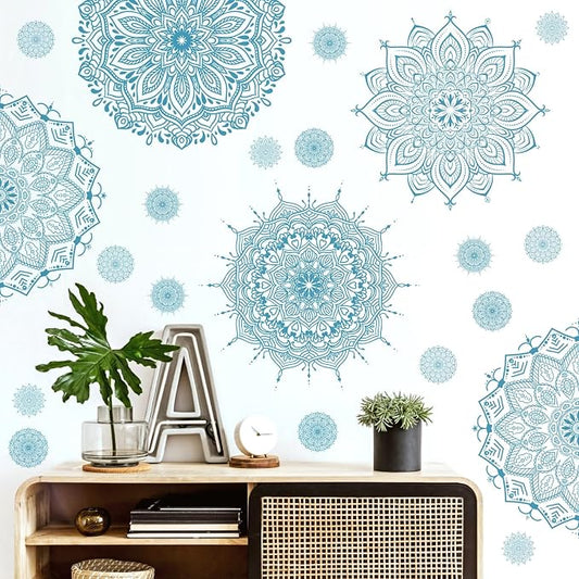 Blue Mandala Wall Stickers Mandala Decals for Window Modern Wall Art Mural | Headboard vinyl decoration, lotus peel and stick, removable, self adhesive, for bedroom living room yoga room home gym decor by Kazova
